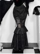 Sexy Elegant Black Hollow Lace Splicing Exquisite Dark Pattern Gothic Style Slim Skirt
