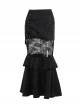 Sexy Elegant Black Hollow Lace Splicing Exquisite Dark Pattern Gothic Style Slim Skirt