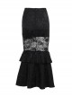 Sexy Elegant Black Hollow Lace Splicing Exquisite Dark Pattern Gothic Style Slim Skirt