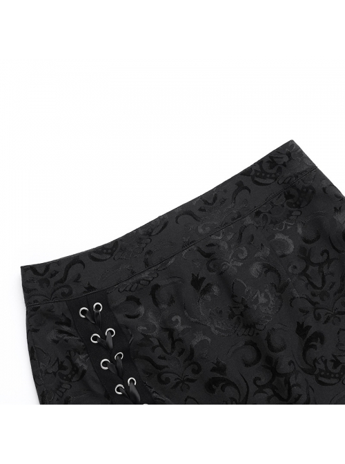 Sexy Elegant Black Hollow Lace Splicing Exquisite Dark Pattern Gothic Style Slim Skirt