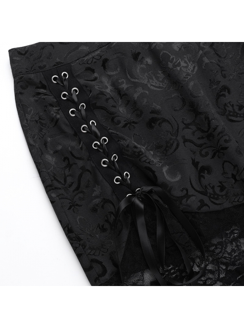 Sexy Elegant Black Hollow Lace Splicing Exquisite Dark Pattern Gothic Style Slim Skirt