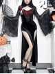 Sexy Slightly Transparent Black High Collar Spider Web Mesh Gothic Style Flared Long Sleeves Shawl