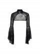 Sexy Slightly Transparent Black High Collar Spider Web Mesh Gothic Style Flared Long Sleeves Shawl