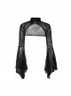 Sexy Slightly Transparent Black High Collar Spider Web Mesh Gothic Style Flared Long Sleeves Shawl