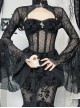Sexy Slightly Transparent Black High Collar Spider Web Mesh Gothic Style Flared Long Sleeves Shawl