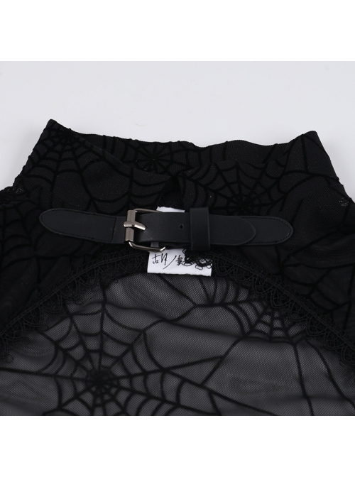 Sexy Slightly Transparent Black High Collar Spider Web Mesh Gothic Style Flared Long Sleeves Shawl
