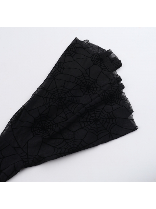 Sexy Slightly Transparent Black High Collar Spider Web Mesh Gothic Style Flared Long Sleeves Shawl