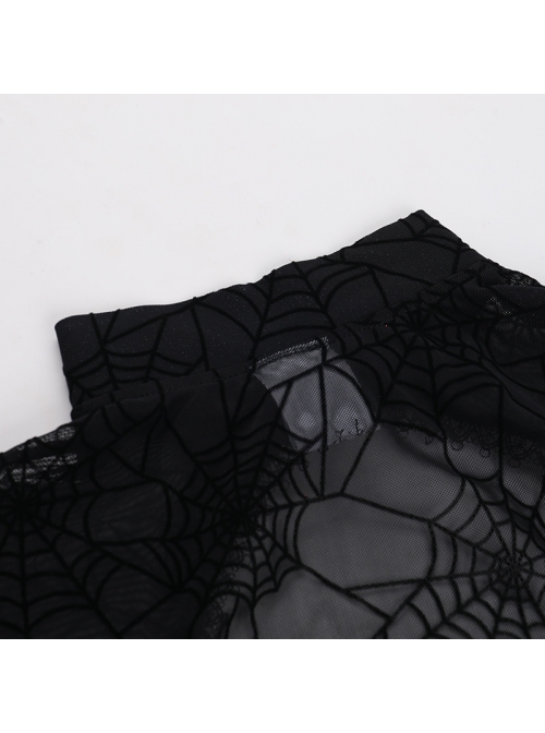 Sexy Slightly Transparent Black High Collar Spider Web Mesh Gothic Style Flared Long Sleeves Shawl