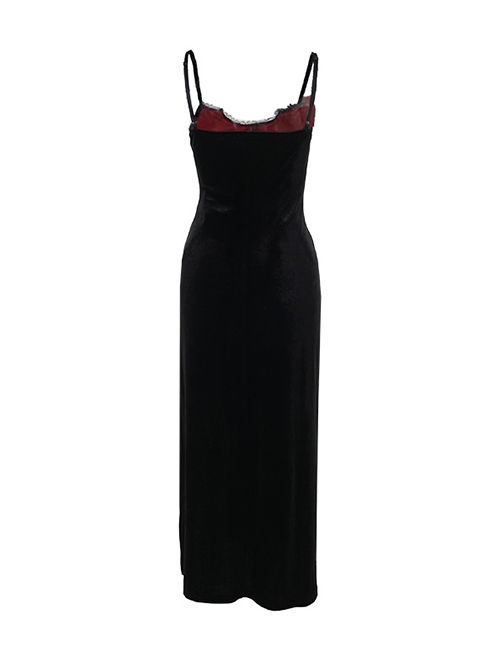 Sexy Elegant Black Spider Web Mesh Splicing Skull Rose Decoration Gothic Style Slim Suspender Dress
