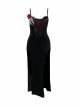 Sexy Elegant Black Spider Web Mesh Splicing Skull Rose Decoration Gothic Style Slim Suspender Dress