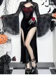 Sexy Elegant Black Spider Web Mesh Splicing Skull Rose Decoration Gothic Style Slim Suspender Dress
