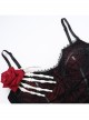 Sexy Elegant Black Spider Web Mesh Splicing Skull Rose Decoration Gothic Style Slim Suspender Dress
