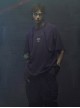 Dust Purple Cotton Old Texture Cyberpunk Street Loose Washed Double Shoulder Armor Short Sleeves T-shirt