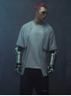 Sci-Fi Style Metal Rivets Irregular Hem Street Loose Cotton Color Matching Double Shoulder Armor Cyberpunk Short Sleeves T-shirt