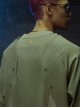 Sci-Fi Style Metal Rivets Irregular Hem Street Loose Cotton Color Matching Double Shoulder Armor Cyberpunk Short Sleeves T-shirt