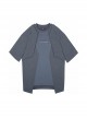 Sci-Fi Style Metal Rivets Irregular Hem Street Loose Cotton Color Matching Double Shoulder Armor Cyberpunk Short Sleeves T-shirt