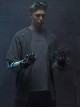 Sci-Fi Style Metal Rivets Irregular Hem Street Loose Cotton Color Matching Double Shoulder Armor Cyberpunk Short Sleeves T-shirt