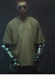 Sci-Fi Style Metal Rivets Irregular Hem Street Loose Cotton Color Matching Double Shoulder Armor Cyberpunk Short Sleeves T-shirt