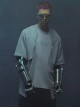 Sci-Fi Style Metal Rivets Irregular Hem Street Loose Cotton Color Matching Double Shoulder Armor Cyberpunk Short Sleeves T-shirt