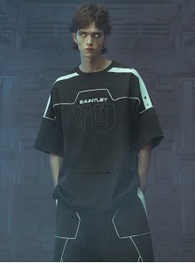 Deep Space Black Front Abdomen Zipper Pocket Street Loose Sports Style Jersey Cyberpunk Short Sleeves T-shirt