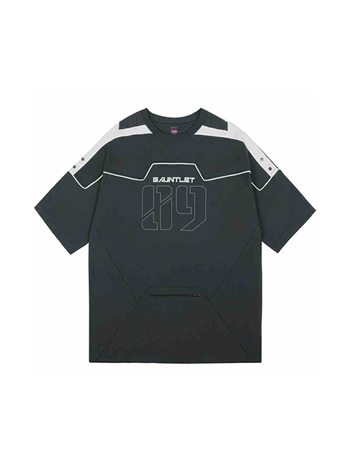 Deep Space Black Front Abdomen Zipper Pocket Street Loose Sports Style Jersey Cyberpunk Short Sleeves T-shirt