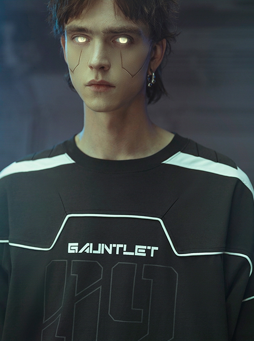 Deep Space Black Front Abdomen Zipper Pocket Street Loose Sports Style Jersey Cyberpunk Short Sleeves T-shirt