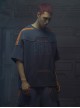 Street Sports Style Front Abdomen Zipper Pocket Shoulder Color Matching Loose Jersey Cyberpunk Short Sleeves T-shirt