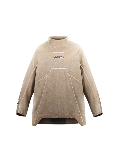 Autumn Space Collar Back Reflective Logo Three-Dimensional Tailoring Slim Fit Dyed Washed Cyberpunk Long Sleeves T-shirt
