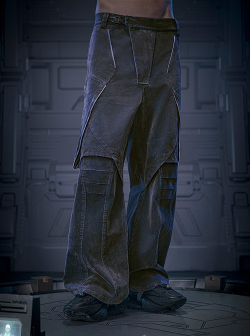 Dark Blue Gold Velvet Street Washed Cotton Loose Wide-Leg Pants Thickened Flocking Cyberpunk Denim Trousers