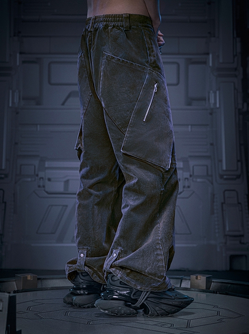 Dark Blue Gold Velvet Street Washed Cotton Loose Wide-Leg Pants Thickened Flocking Cyberpunk Denim Trousers