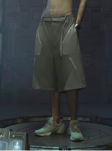 Sand Owl Series Summer Functional Style Gray Green Color Matching Loose Multi-Pocket Street Cyberpunk Casual Suit Short Pants