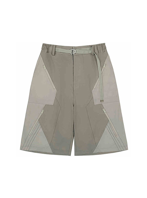 Sand Owl Series Summer Functional Style Gray Green Color Matching Loose Multi-Pocket Street Cyberpunk Casual Suit Short Pants