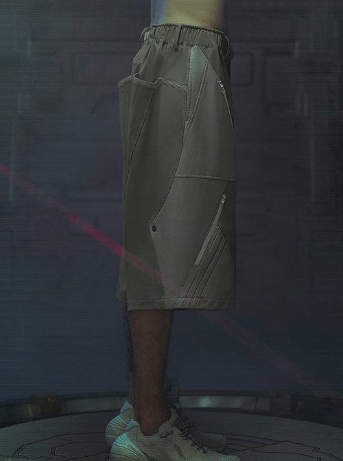 Sand Owl Series Summer Functional Style Gray Green Color Matching Loose Multi-Pocket Street Cyberpunk Casual Suit Short Pants