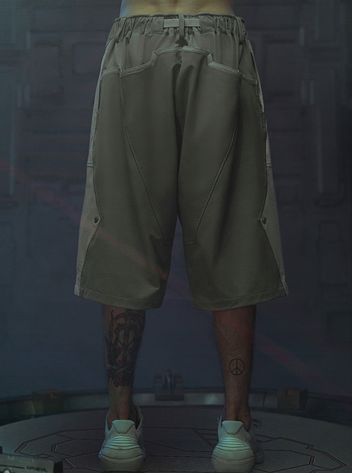 Sand Owl Series Summer Functional Style Gray Green Color Matching Loose Multi-Pocket Street Cyberpunk Casual Suit Short Pants