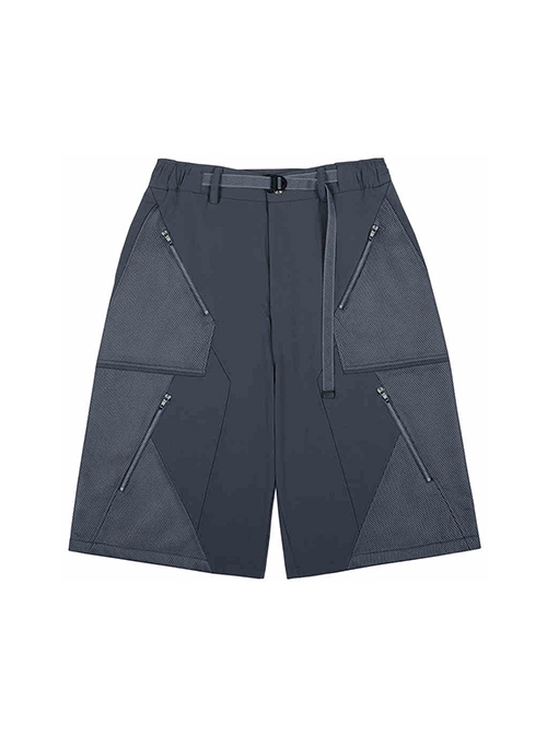 Raven Series Shadow Blue Summer Functional Style Splicing Mesh Fabric Loose Street Cyberpunk Suit Short Pants