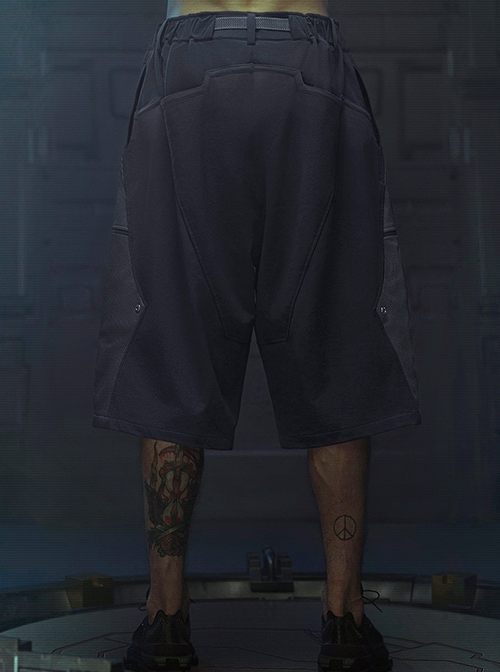 Raven Series Shadow Blue Summer Functional Style Splicing Mesh Fabric Loose Street Cyberpunk Suit Short Pants