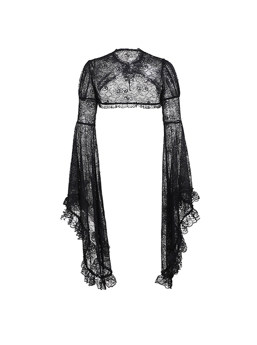Sexy Retro Black Dark Witch Style Exquisite Lace Gothic Style Long Trumpet Sleeves Shawl