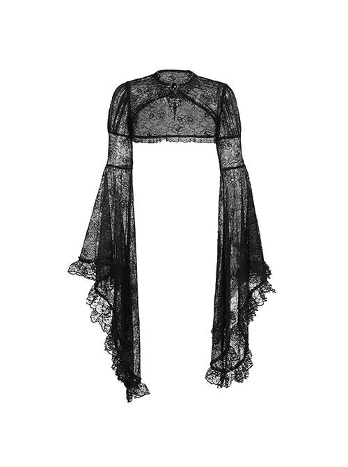Sexy Retro Black Dark Witch Style Exquisite Lace Gothic Style Long Trumpet Sleeves Shawl