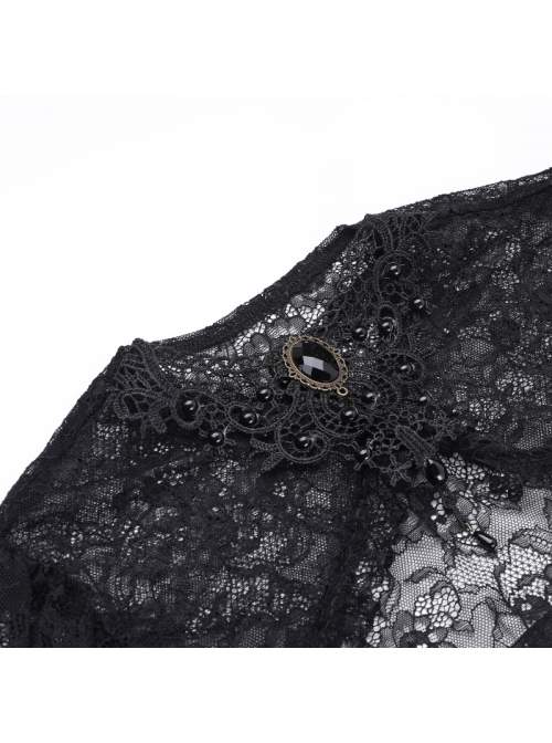 Sexy Retro Black Dark Witch Style Exquisite Lace Gothic Style Long Trumpet Sleeves Shawl