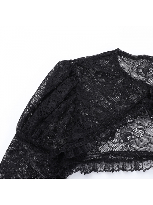 Sexy Retro Black Dark Witch Style Exquisite Lace Gothic Style Long Trumpet Sleeves Shawl
