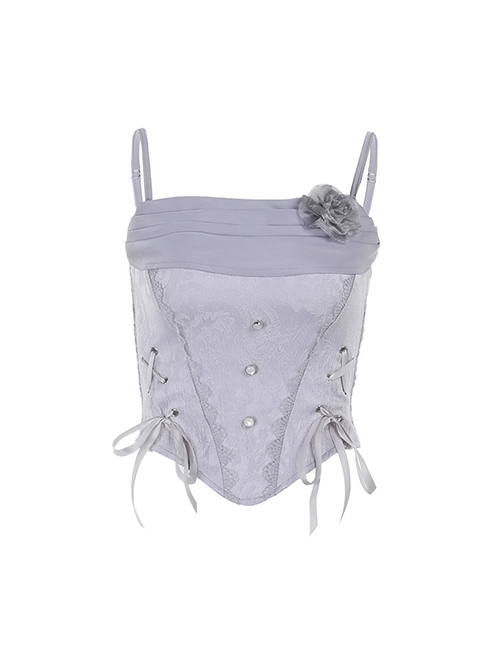 Sexy Elegant Silver Lace Splicing Exquisite Jacquard Dark Pattern Gothic Style Slim Camisole Vest