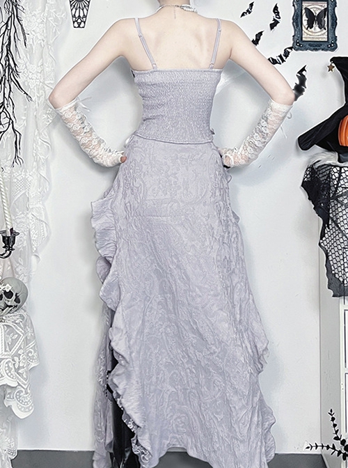 Sexy Elegant Silver Lace Splicing Exquisite Jacquard Dark Pattern Gothic Style Slim Camisole Vest