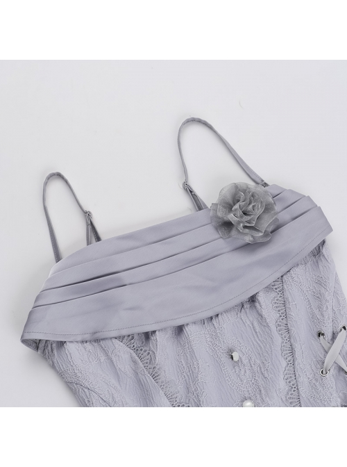 Sexy Elegant Silver Lace Splicing Exquisite Jacquard Dark Pattern Gothic Style Slim Camisole Vest