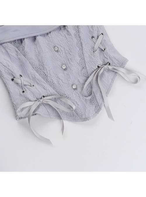 Sexy Elegant Silver Lace Splicing Exquisite Jacquard Dark Pattern Gothic Style Slim Camisole Vest