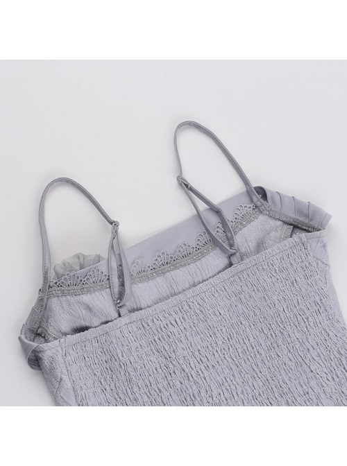 Sexy Elegant Silver Lace Splicing Exquisite Jacquard Dark Pattern Gothic Style Slim Camisole Vest