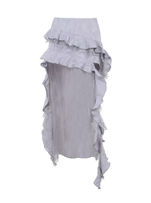 Sexy Elegant Silver Exquisite Jacquard Dark Pattern Gothic Style Irregular Hem Daily Versatile Skirt