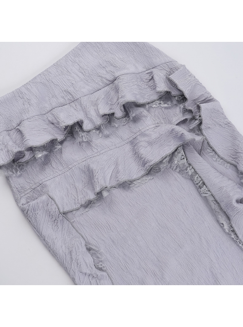 Sexy Elegant Silver Exquisite Jacquard Dark Pattern Gothic Style Irregular Hem Daily Versatile Skirt