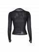 Sexy Slightly Transparent Black Knitted Exquisite Shiny Spider Web Pattern Gothic Style Long Sleeves Top