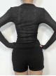 Sexy Slightly Transparent Black Knitted Exquisite Shiny Spider Web Pattern Gothic Style Long Sleeves Top