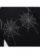 Sexy Slightly Transparent Black Knitted Exquisite Shiny Spider Web Pattern Gothic Style Long Sleeves Top